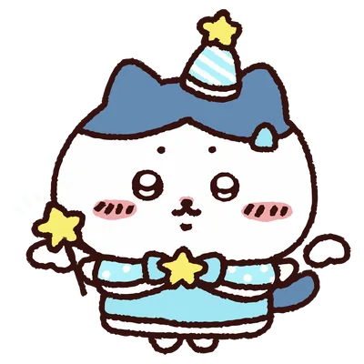星の帽子をかぶりステッキを手にしたハチワレのキャラクター素材