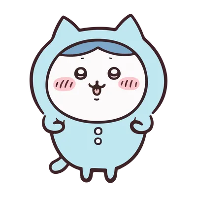 水色の猫の着ぐるみを着てにっこり笑うハチワレ透過PNG
