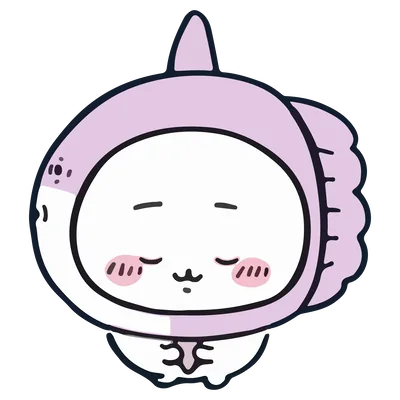 マンボウの被り物をかぶって穏やかに目を閉じるちいかわPNG画像