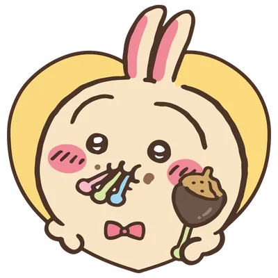 うさぎがチョコレートスイーツを頬張るかわいいちいかわPNG画像