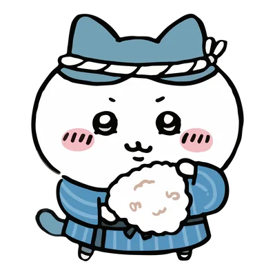 ちいかわのハチワレが青い法被と鉢巻き姿で生地を抱える透明背景透過PNG