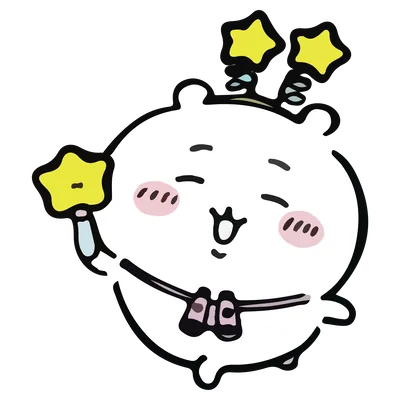 星のカチューシャとステッキで喜ぶ双眼鏡のちいかわ透過PNG