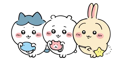 ハチワレとちいかわとうさぎがポシェットを持つ可愛いイラストPNG画像