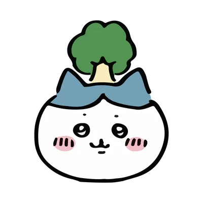 頭の上に小さな木が生えたかわいいハチワレのPNG画像