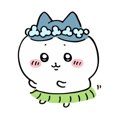 花冠と草スカートをつけてフラダンスを踊るハチワレのキャラクター素材