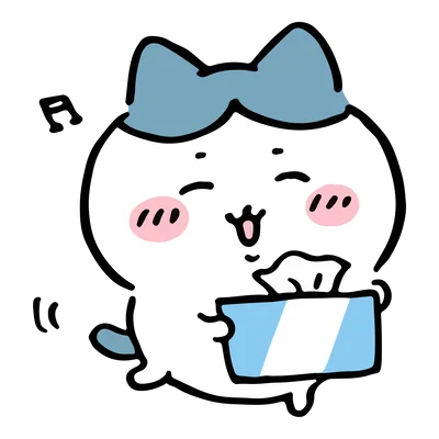 ティッシュ箱を持って楽しそうに歌い走るハチワレ透過PNG