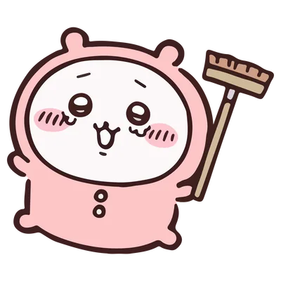 ピンクのパジャマを着てブラシを持つ笑顔のちいかわ透過PNG画像