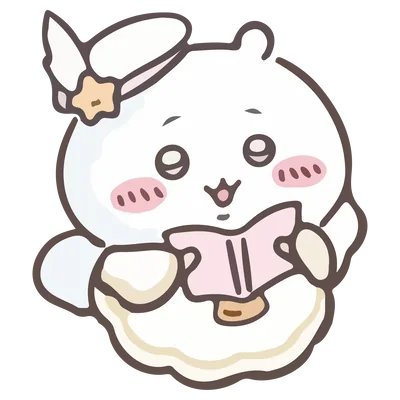 天使の帽子をかぶって歌本を広げ楽しく歌うちいかわキャラクター素材