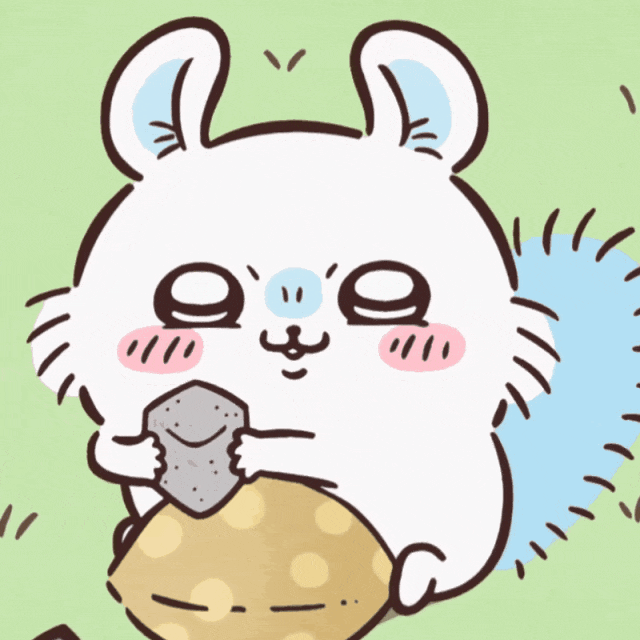 하늘다람쥐가 돌을 쥐고得意하게 미소 짓는 치이카와 리액션 GIF