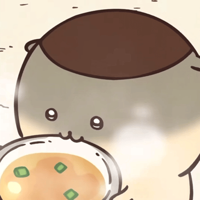湯気が立つ温かい汁物を両手で持つくりまんじゅうGIF