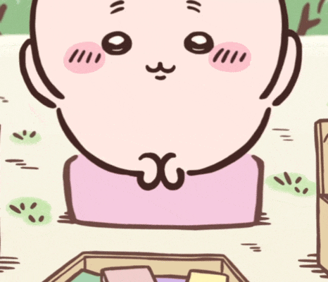 古本屋が照れながら手を合わせて本の前で微笑むアニメーションGIF
