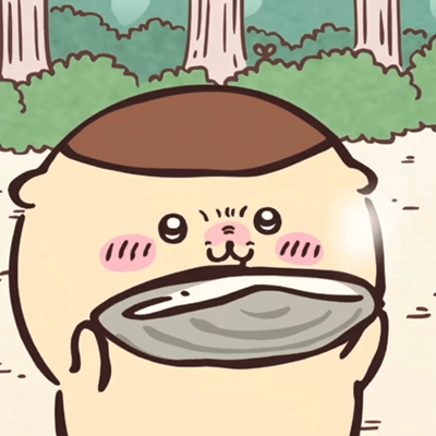 森の中でくりまんじゅうが嬉しそうに牡蠣を食べるシーンのアニメーションGIF
