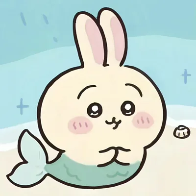 Cute mermaid Usagi Chiikawa smiling on the sandy beach Profile Picture