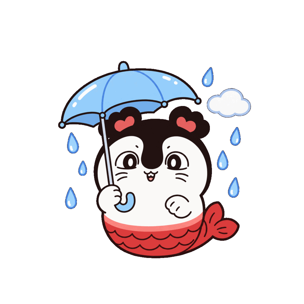賽蓮撐著藍色小雨傘在雨中微笑的Chiikawa可愛動態圖片