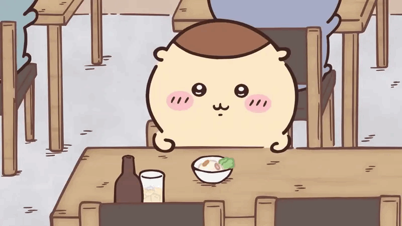 쿠리만쥬가 테이블에 앉아 술과 안주를 기다리는 귀여운 움짤