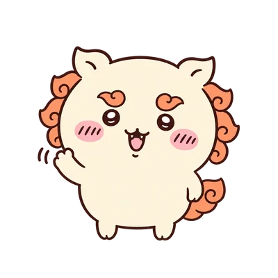 Cute Chiikawa Shisa smiling and waving hand PNG Image