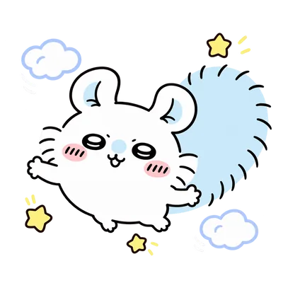 Chiikawa Momonga flying among cute stars and clouds Transparent PNG