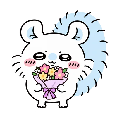 Chiikawa Momonga holding a colorful flower bouquet sticker PNG Image