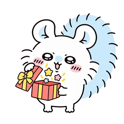 Momonga happily opening a sparkling gift box with stars PNG Image