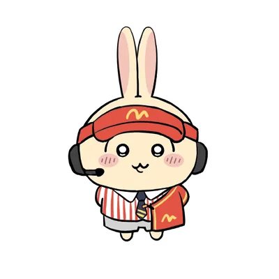 패스트푸드 유니폼과 헤드셋을 쓴 귀여운 우사기 프사