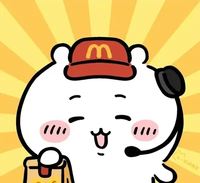 吉伊卡哇戴著速食店帽子與耳麥微笑打工的可愛頭貼