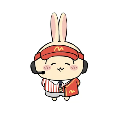 패스트푸드 직원 유니폼과 헤드셋을 착용한 귀여운 우사기 프로필 이미지