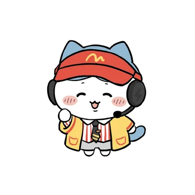 패스트푸드 유니폼과 헤드셋을 착용하고 미소 짓는 귀여운 하치와레 프로필 이미지