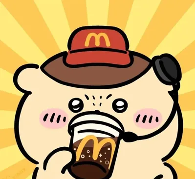穿著麥當勞制服大口喝冰飲的可愛栗子饅頭頭貼