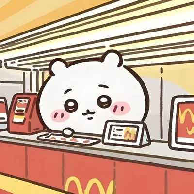 패스트푸드점 카운터에서 빼꼼 바라보는 귀여운 치이카와 프사