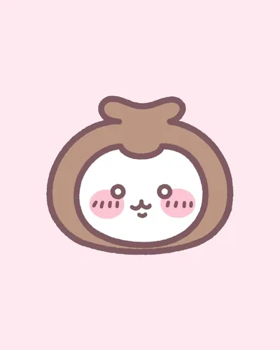 茶色いどんぐりの被り物をして照れるちいかわのペアアイコン
