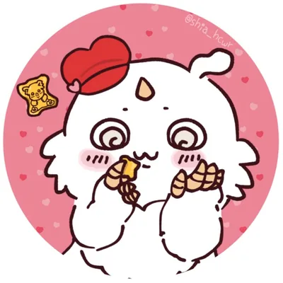 Cute Chiikawa Aoko wearing a red heart hat and eating biscuits Matching PFP