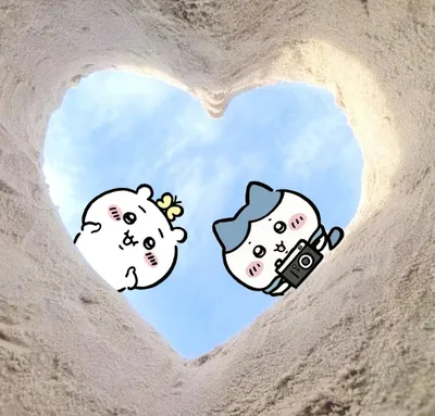 Chiikawa and Hachiware looking through a heart sand frame cute Icon