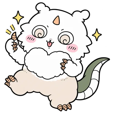 Cute Aoko posing happily with sparkles and claws Chiikawa PNG Image