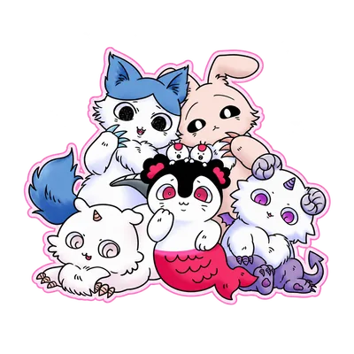 Chiikawa, Hachiware, Usagi and Siren monster chimera group sticker Clipart