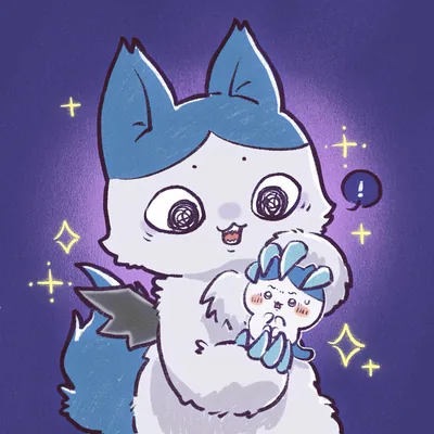 Chimera Hachiware holding a small cute plush Chiikawa character PFP
