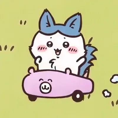 Cute Hachiware happily driving a pink bear car profile PFP