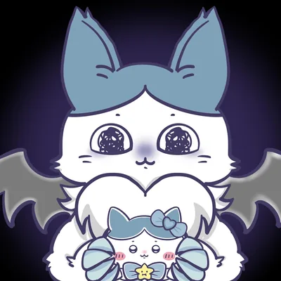 Cute bat wings Hachiware holding a small doll Matching PFP