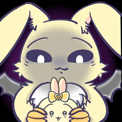 Dark chimera Usagi with bat wings holding a mini crying version Avatar