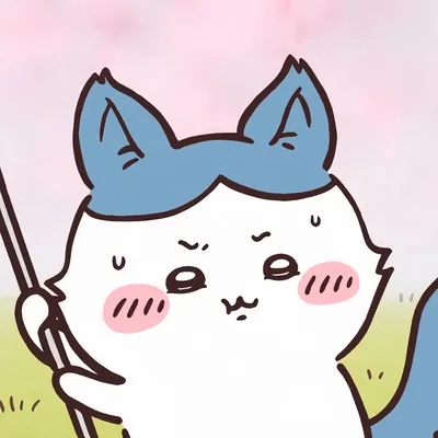 Cute Hachiware holding a stick with a determined blushing face Matching PFP