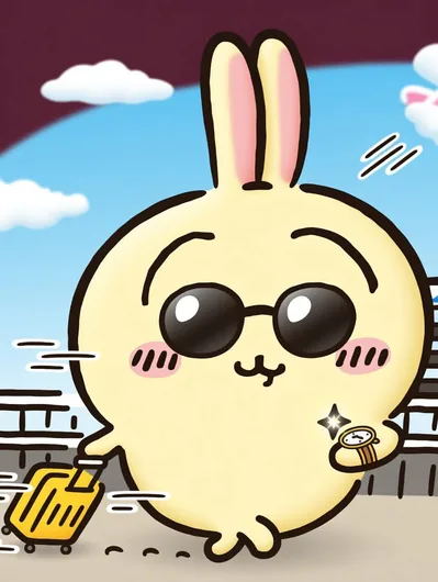 Usagi wearing sunglasses and pulling a travel suitcase Chiikawa Icon