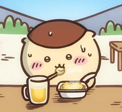 Kurimanju eating hot snack with beer cute Chiikawa anime PFP