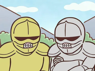 Chiikawa series Armored characters standing together outdoors Icon