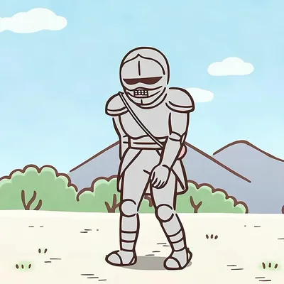 Chiikawa character Armored Guy standing tired outdoors under blue sky PFP