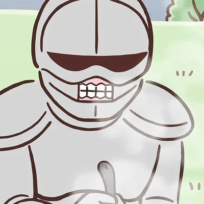 Chiikawa series Armor Guy wearing helmet holding spoon PFP