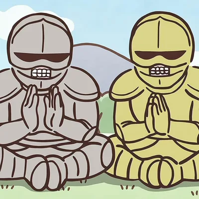 Chiikawa Armored characters sitting cross-legged and praying together PFP Avatar