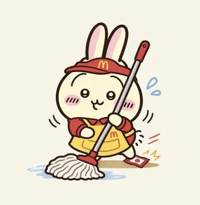 Usagi wearing a fast food uniform mopping the floor cute PFP