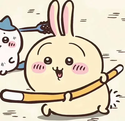Usagi wielding a weapon and running happily alongside Hachiware Chiikawa PFP