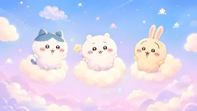 Chiikawa, Hachiware, and Usagi on dreamy clouds for PC Wallpaper