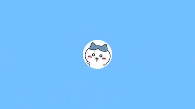 Cute Hachiware smiling on a minimalist blue background for PC Wallpaper