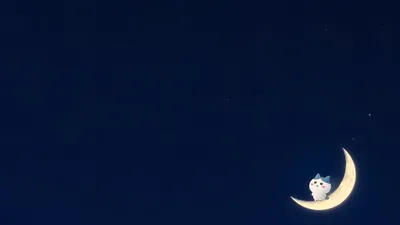 Hachiware sitting on a crescent moon in the starry night for PC Wallpaper